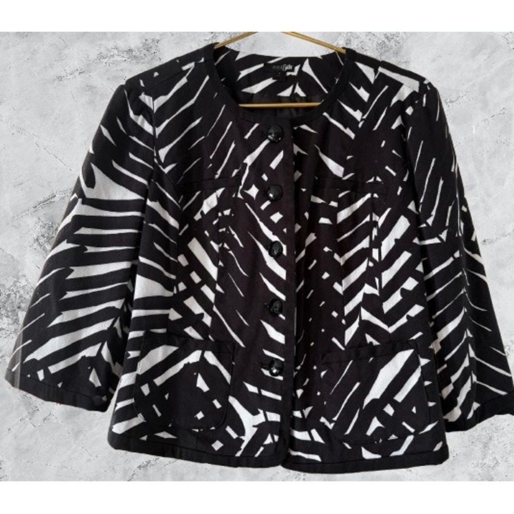 East 5th Womens‎ Black White Abstract Palm Print Button Front Jacket Size L